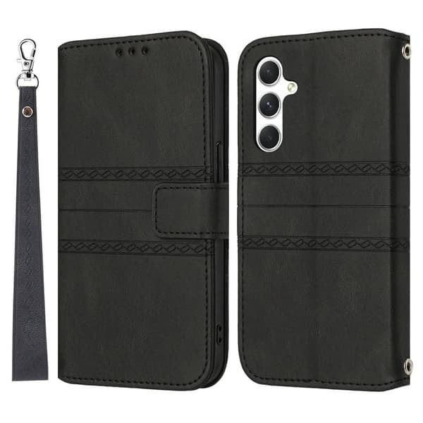 Plånboksfodral för Samsung Galaxy S26 Konstläder med handledsrem - Svart