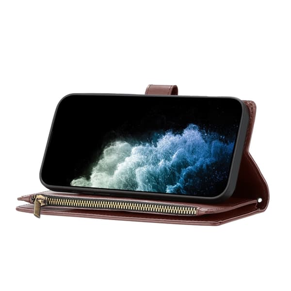 OnePlus 15 5G Konstläder Plånboksfodral Zipper Shockproof Brun