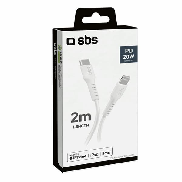 SBS USB-C - Lightning Kabel 2m MFi Certified - Vit Vit