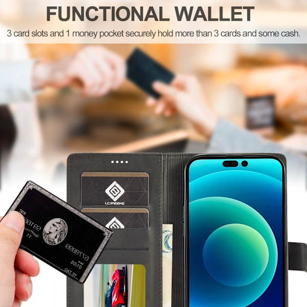 LC.IMEEKE iPhone 14 Pro Plånboksfodral Konstläder - Svart