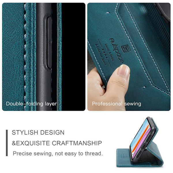 AUTSPACE A01 Plånboksfodral i Konstläder för iPhone 11 - Blå