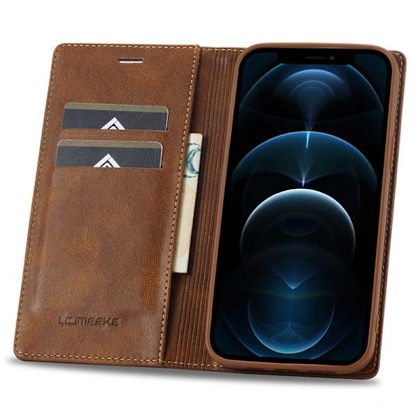 LC.IMEEKE iPhone 12 Pro Max Plånboksfodral Konstläder - Brun