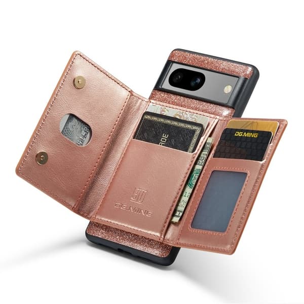 DG.MING M3 Series Konstläder Plånboksfodral för Google Pixel 7a - Roséguld