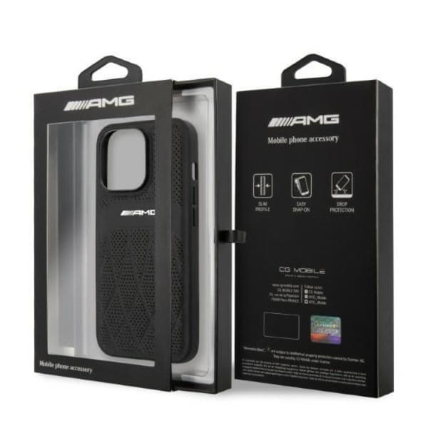 AMG iPhone 13 Pro/13 Nahkakotelo Curved Lines - Musta Black