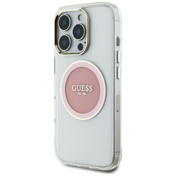 Guess Telefontaske til iPhone 16 Pro MagSafe Metal Circle Logo - Lyserød Rosa