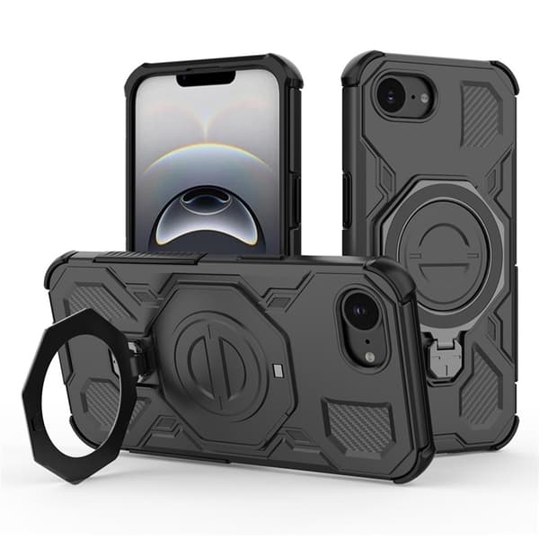 Mobilskal till iPhone 16e Shockproof Plast Med Rotating Kickstand - Svart