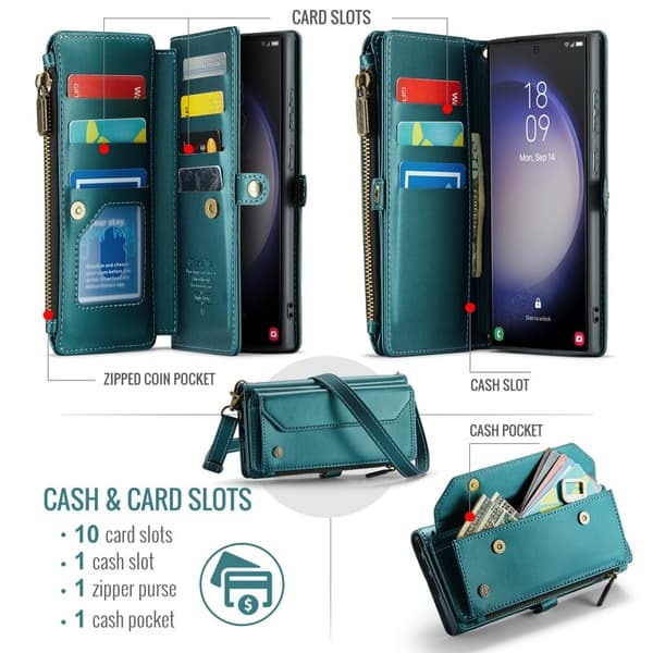 CASEME Plånboksfodral Konstläder för Samsung Galaxy S23 Ultra - Grön