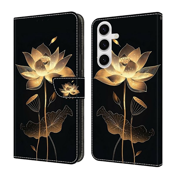 Plånboksfodral för Samsung Galaxy S26 Plus Fällbart Ställ - Guldtrådad Lotus