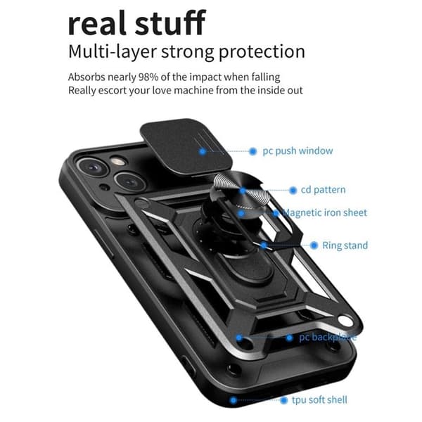iPhone 14 Plus Cover Kamerabeskyttelse Kickstand - Sort Black