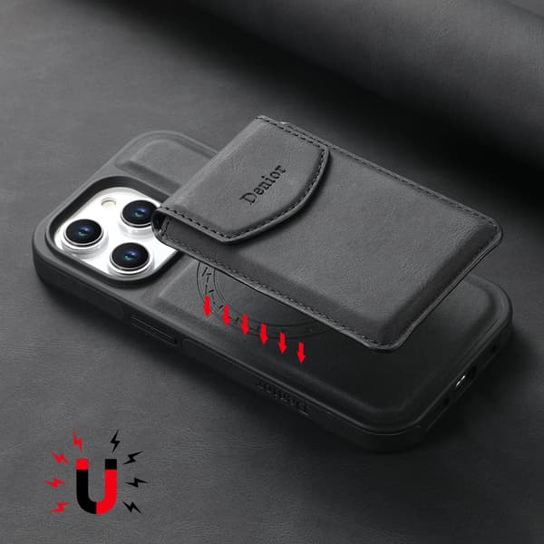 DENIOR D19 Mobilskal till iPhone 15 Pro Max Läder+PC+TPU Svart