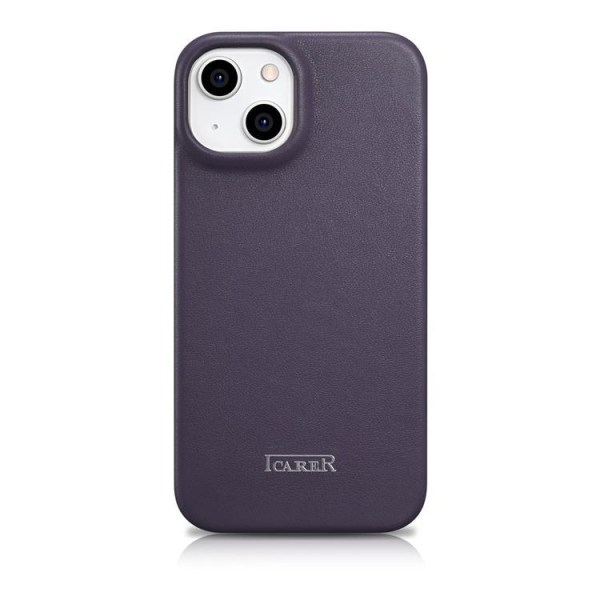 iCarer iPhone 14 Plånboksfodral Magsafe CE Läder - Morklila