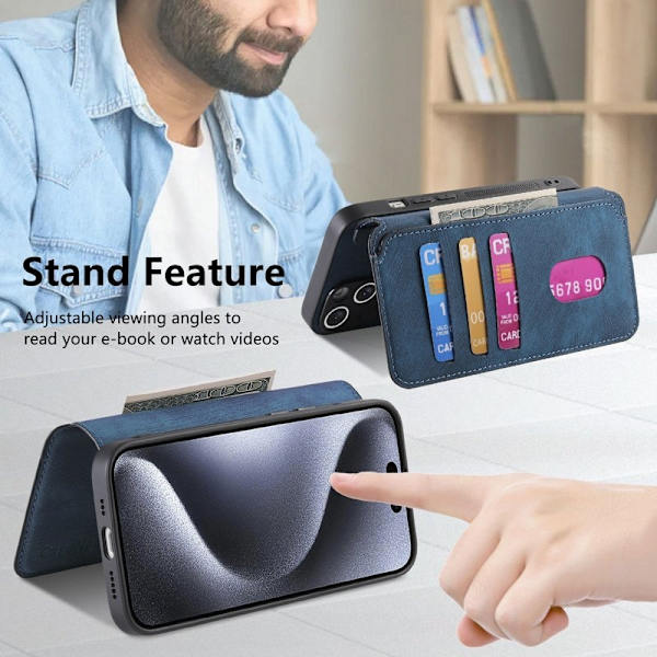CASENEO iPhone 15 Pro Plånboksfodral Konstläder - Blå
