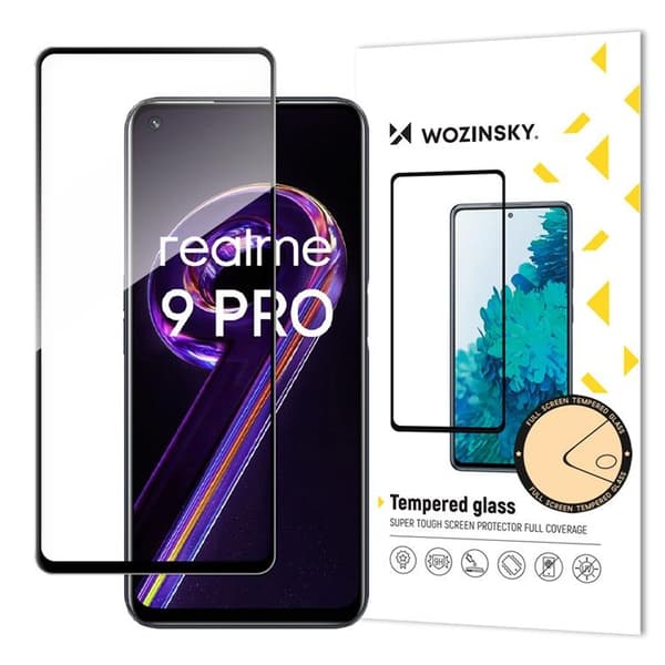 Wozinsky Realme 9 Pro hærdet glas fuld lim super hård - sort Svart