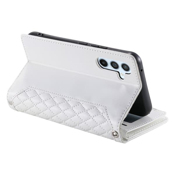 Samsung Galaxy S26 Plånboksfodral Rhombus Stitching Line Konstläder - Vit