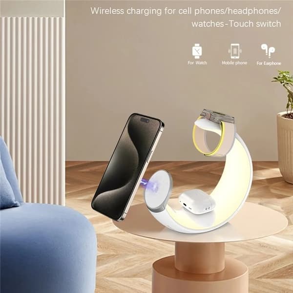 3-in-1 Trådlös Laddare Samsung Galaxy Watch Buds Vit