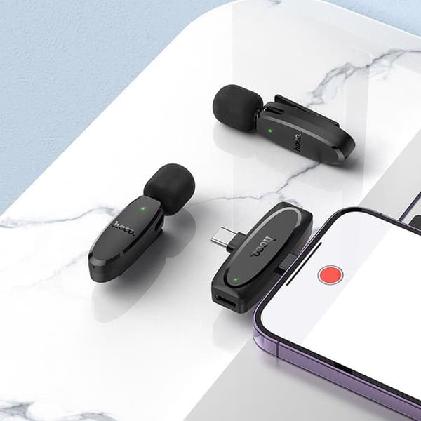 HOCO 2-st Trådlös Lavaliermikrofon Lightning, USB-C L15 - Svart Svart