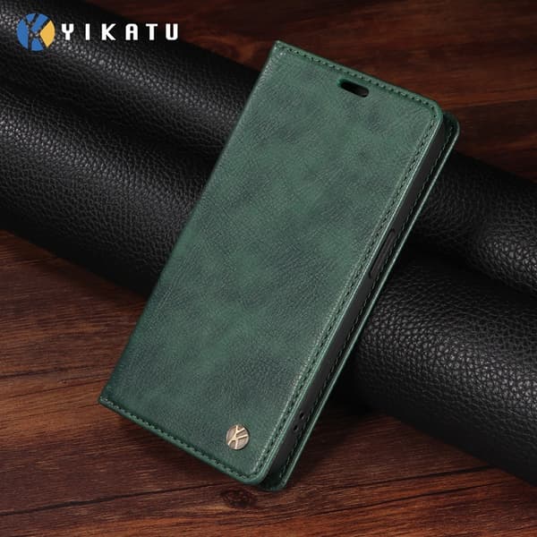 YIKATU OnePlus 15 Plånboksfodral Litchi Closure Konstläder Grön