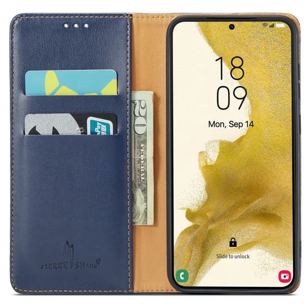 FIERRE SHANN för Samsung Galaxy S24+ Plånboksfodral Konstläder - Blå