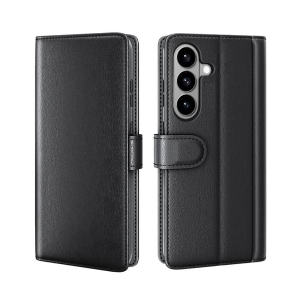 Samsung Galaxy S26 Plånboksfodral Äkta Läder Ställ - Svart