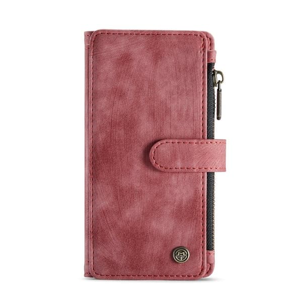 CASEME Konstläder Plånboksfodral för iPhone 12 mini med rem, Röd