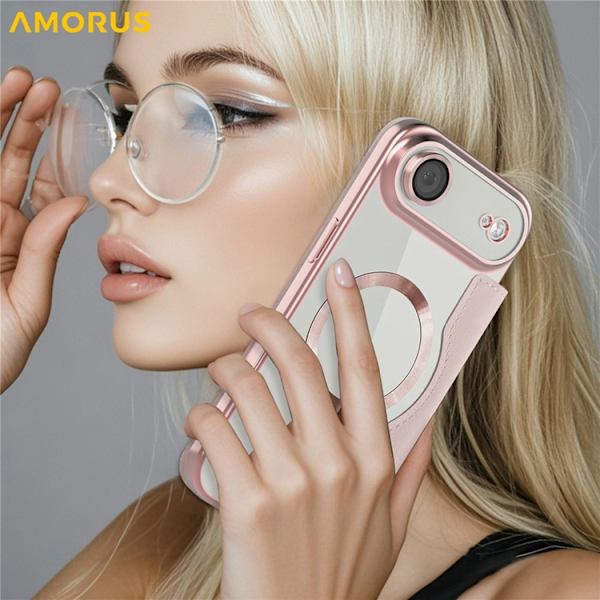 AMORUS iPhone Air Plånboksfodral MagSafe RFID-Skydd - Rosa Rosa