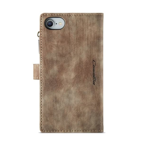 CASEME Konstläder Plånboksfodral för iPhone SE/8/7/6 med rem - Brun