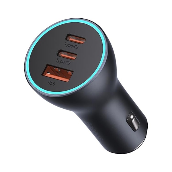 Baseus Golden Contactor Pro USB-A Billaddare + 2x USB-C 65W - Svart Svart
