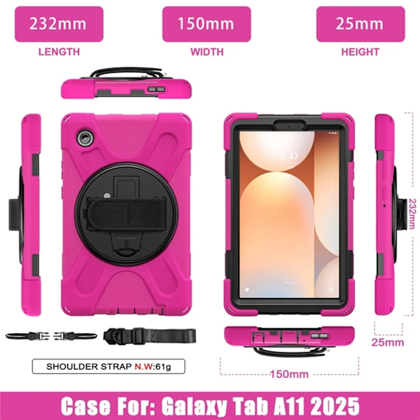 Mobilskal till Galaxy Tab A11 Kickstand Silikon Axelrem Rosa