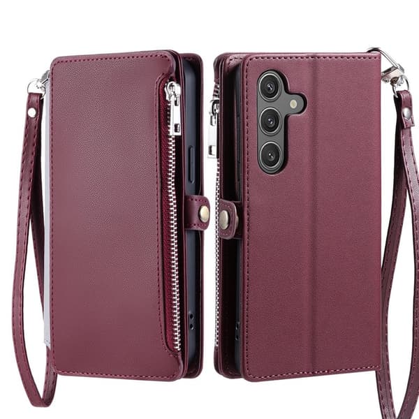 Samsung Galaxy S26 Plånboksfodral TPU + Konstläder - Vinröd