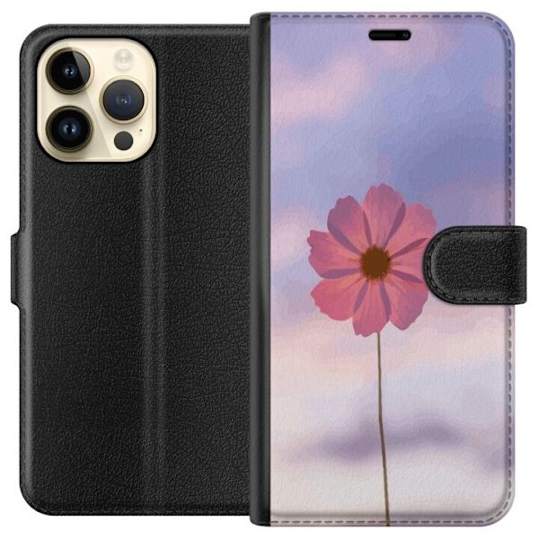 Pungcover til Apple iPhone 14 Pro Max med lyserød blomst