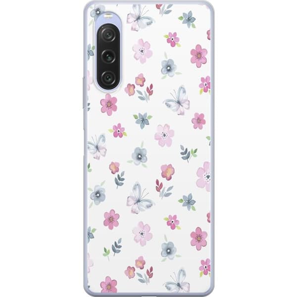 Mobiletui til Sony Xperia 10 V med blomster og sommerfugle