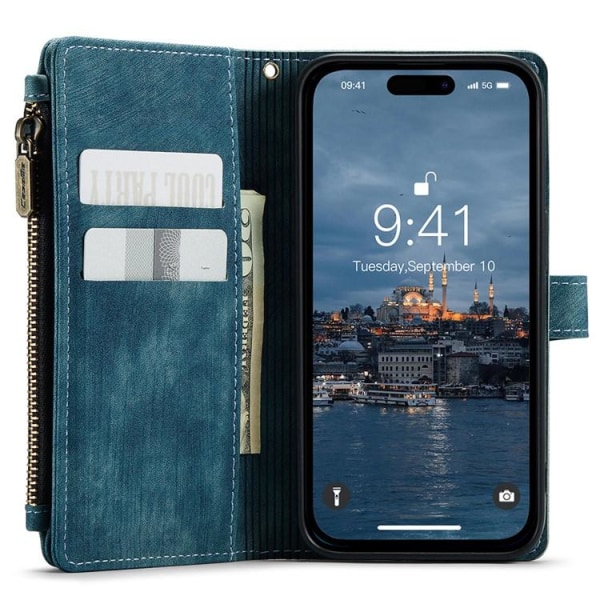CASEME iPhone 15 Pro Plånboksfodral C30 Zipper - Blå