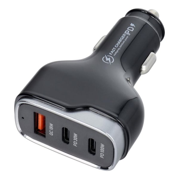 Billaddare USB-C USB QC/2x USB-C - Svart Svart