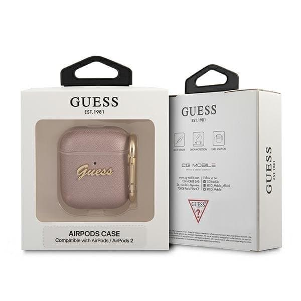 Guess Saffiano Script Metal Collection Skal AirPods - Rosa Pink