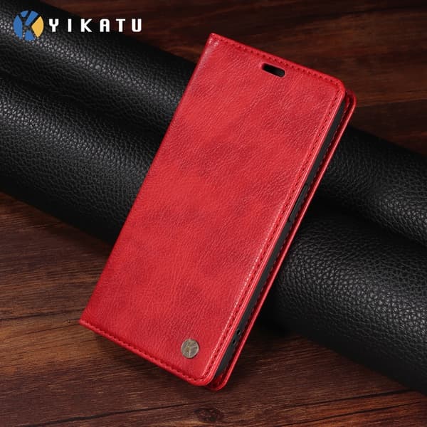YIKATU OnePlus 15 Plånboksfodral Litchi Closure Konstläder Röd