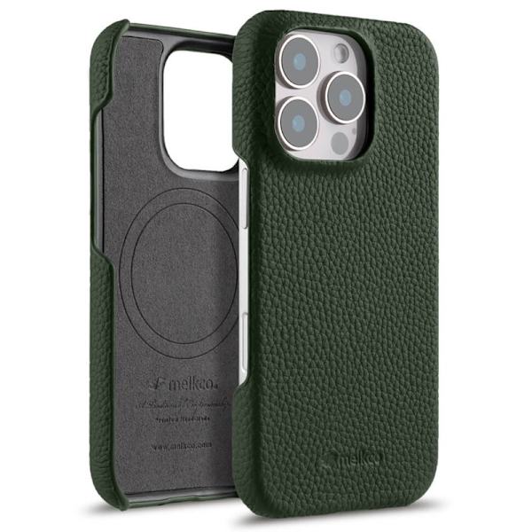 MELKCO Mobilskal till iPhone 16 Pro Max Äkta Läder PC Grön