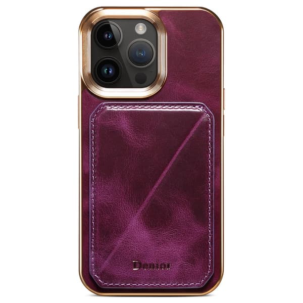 DENIOR Mobilskal till iPhone 15 Pro Max Kortfodral Äkta Läder TPU PC Lila