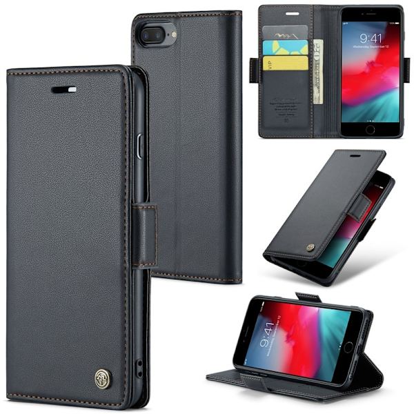 CASEME Plånboksfodral Konstläder för iPhone 6 Plus/7 Plus/8 Plus - Svart