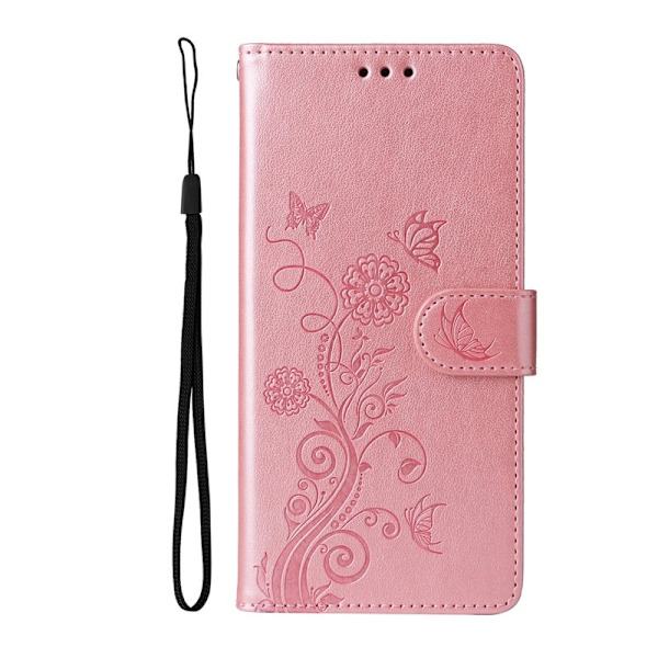 Samsung Galaxy S26 Edge Plånboksfodral Konstläder Blomtryck Ställ - Rosa