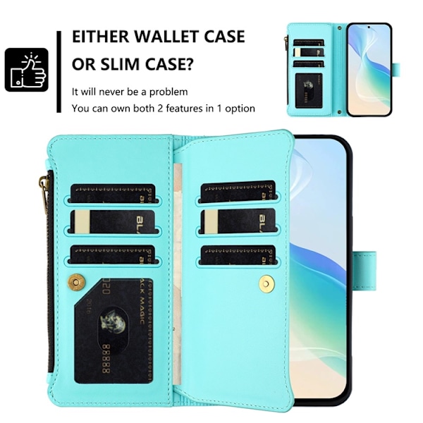 iPhone 17 Plånboksfodral Zipper Med Rem - Mintgrön Grön