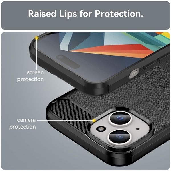 iPhone 15 Plus Mobilskal Carbon Fiber Brushed - Sort Black