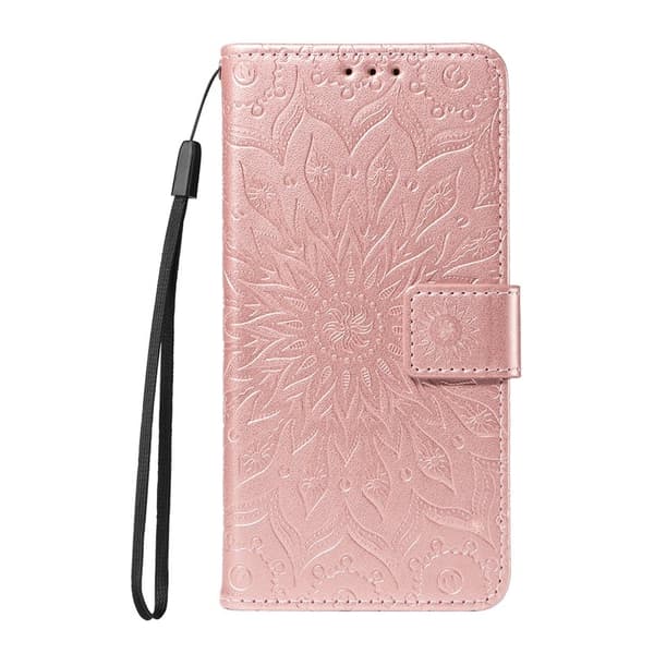 Samsung Galaxy S26 Plus Plånboksfodral Konstläder Solrostryck - Roséguld