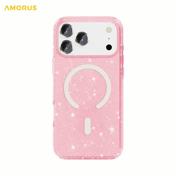 AMORUS Mobilskal till iPhone 17 Pro Max Magsafe Glitter Powder PC + TPU - Rosa Rosa