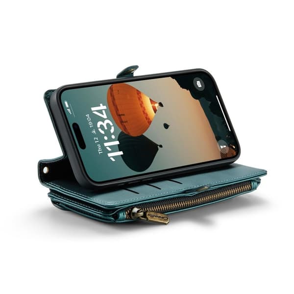 CASEME Plånboksfodral Konstläder för iPhone 16 Plus med kortfack - Grön
