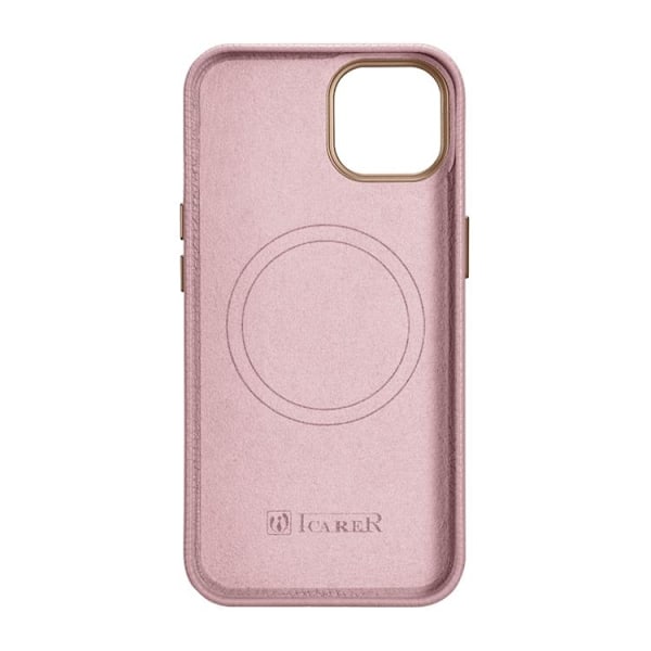 iCarer iPhone 14 Plus Skal Magsafe Äkta Läder Litchi Premium - Rosa