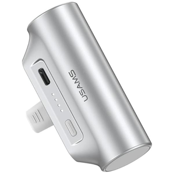 USAMS Mini Tail Plug Bärbar Powerbank 3000mAh USB-C PB79 Silver