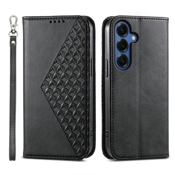 Plånboksfodral för Samsung Galaxy S26 Plus Konstläder med handledsrem - Svart