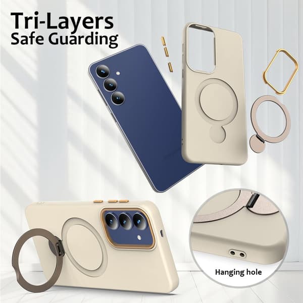 Mobilskal för Samsung Galaxy S26 Plus Magnetiskt Ring Kickstand Plast - Aprikos