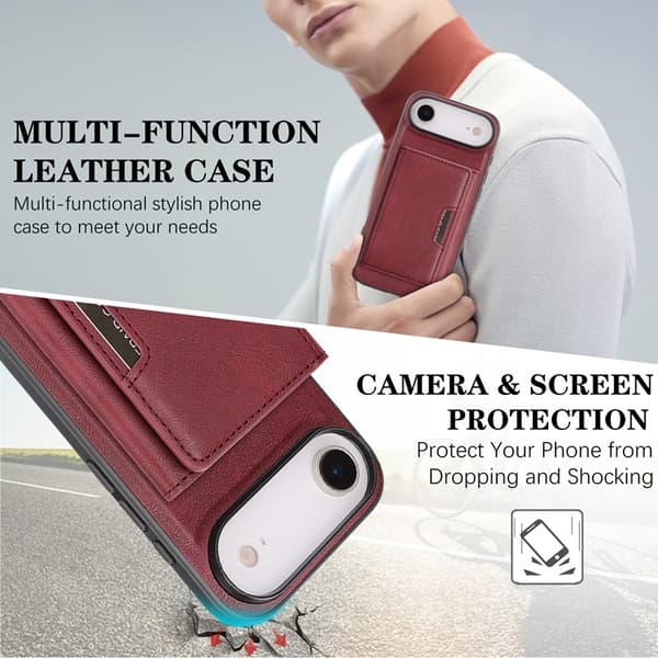 Mobilskal till iPhone Air MagSafe Kickstand Tri-fold Korthållare Röd