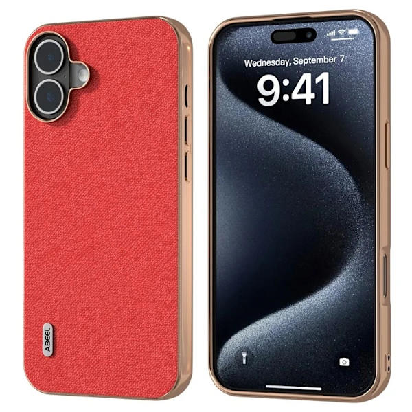 ABEEL Mobilskal till iPhone 16 Plus Äkta Läder Electroplating Röd